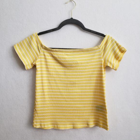 H&M Crop Top Ribbed Yellow & White Stripe SZ L NWT - Picture 4 of 5